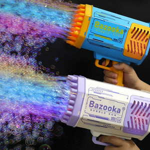 Pistola a bolle Bubble di sapone Gun Rocket 69, con 69 fori a forma di mitragliatrice automatica con luce, giocattolo per bambini."